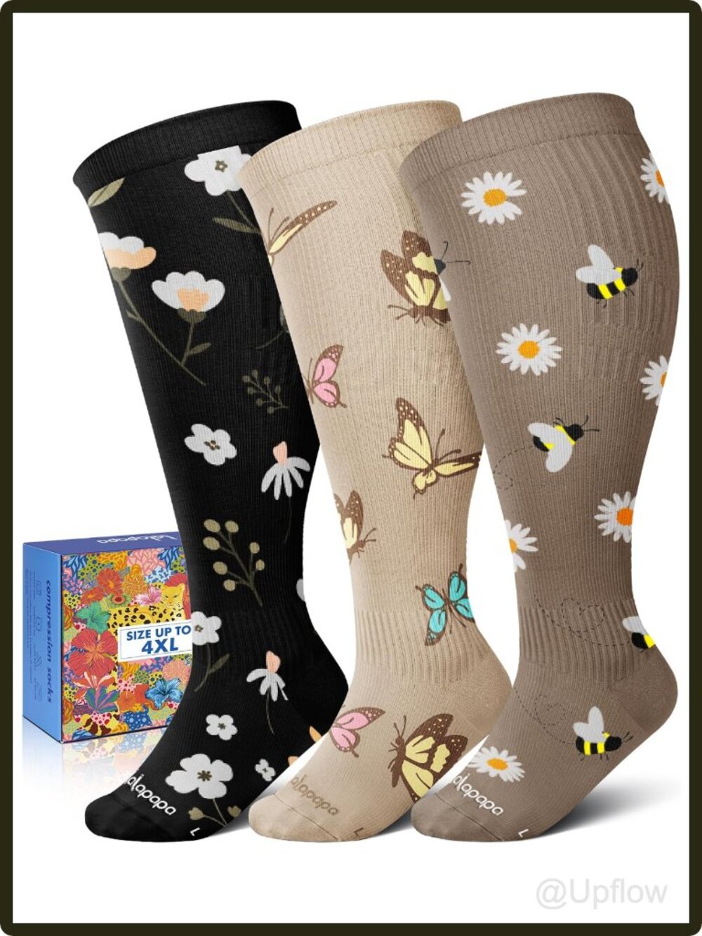Women's Wide Calf Compression Knee High Socks 3 Pack 20-30 mmHg Ankle Support